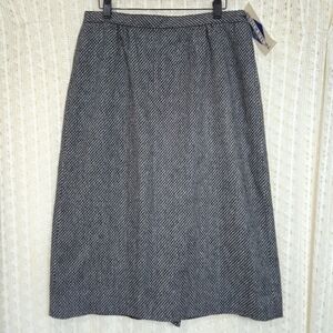 (NEW) Pendleton Plus Wool Tweed Pencil Skirt Black Size 14W Vintage 70s